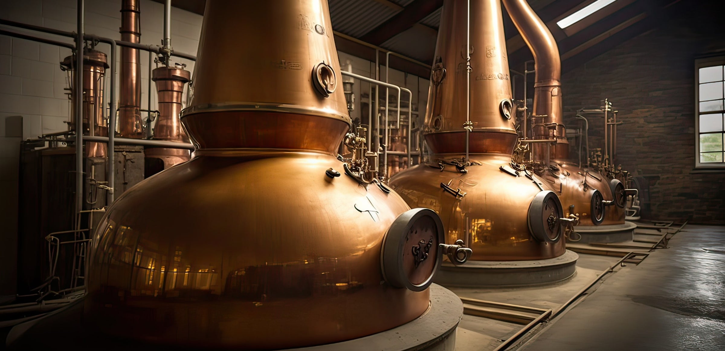 Whisky stills in a factory